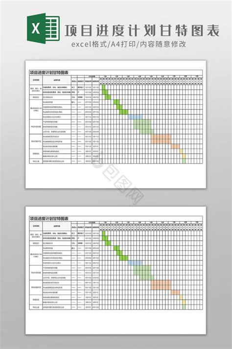 全年项目进度甘特图excel模板下载 包图网