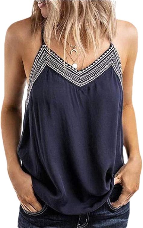 Damen Tank Top Mit Tiefem V Ausschnitt Spaghettiträger Spitze Amazon