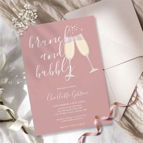 Dusty Rose Brunch And Bubbly Bridal Shower Invitation Zazzle