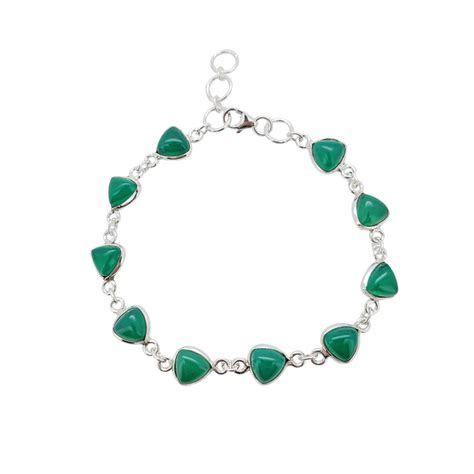 Green Onyx Sterling Silver Link Bracelet Amberman