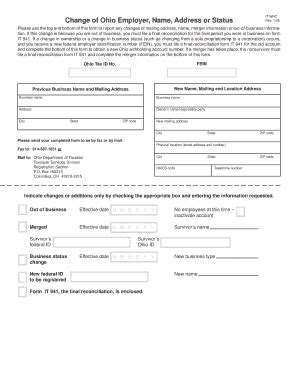 Fillable Online Tax Ohio Change Of Ohio Employer Name Address Or