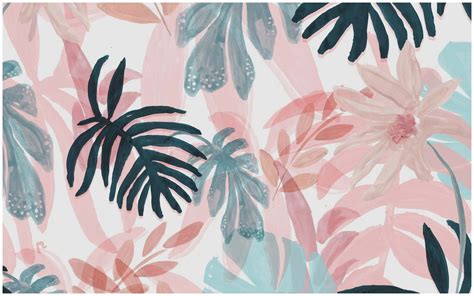 Download Tropical Leaves Pastel Pink Aesthetic Computer Wallpaper ...