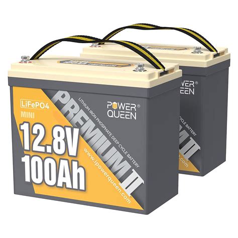 Power Queen 2 Pack 12V 100Ah Mini LiFePO4 Lithium Battery Deep Cycle