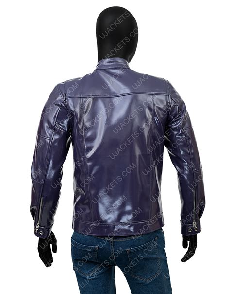 Mens Snap Tab Collar Casual Purple Biker Jacket Ujackets