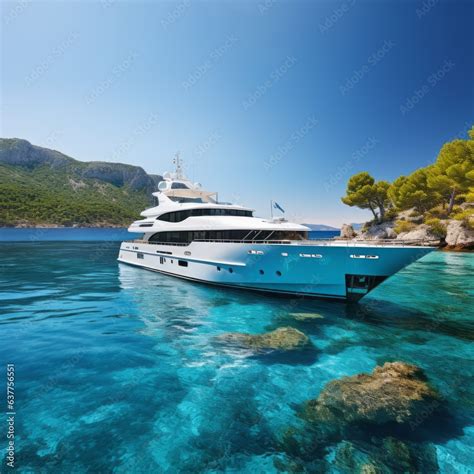 big luxury yacht sailing   sea   island   blue sky