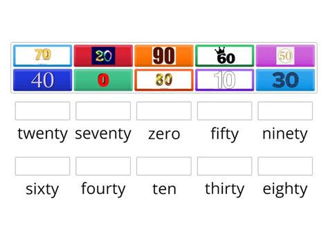 4 Grade Unit 1 Numbers 10 20 30 40 50 60 70 80 90 Match Up