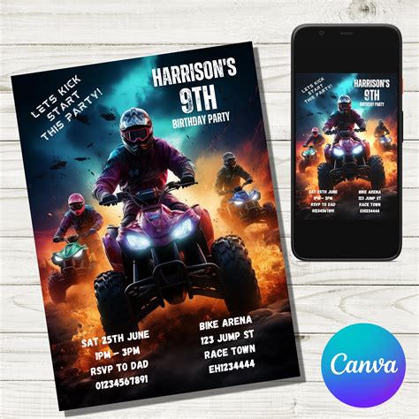 Atv Birthday Invitation Quad Bike Birthday Invitation Atv Invitation