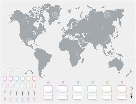 World Map With Set Of Blank Colorful Pointers And Markers Vector Grey