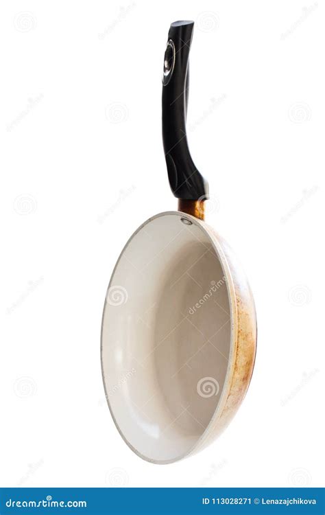 Hanging Used Frying Pan Isolated On White Stock Image Image Of Frying