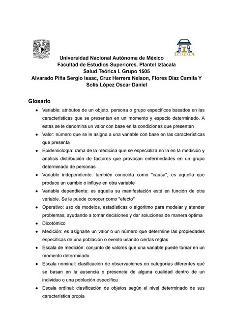 Glosario Tarea Universidad Nacional Autónoma de México Facultad de