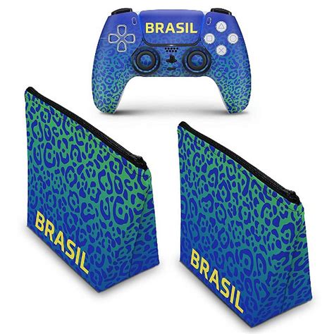 KIT Capa Case E Skin PS5 Controle Brasil Pop Arte Skins