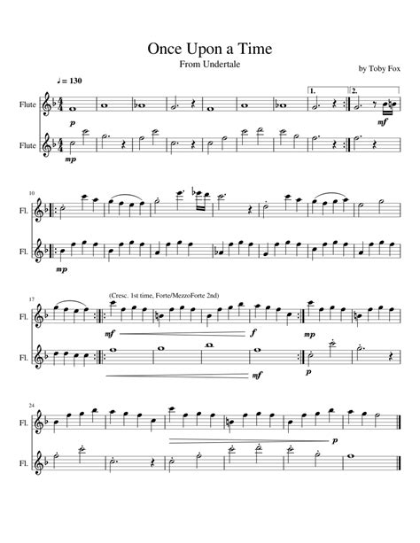 Once Upon A Time From Undertale Flute Duet Sheet Music For Flute