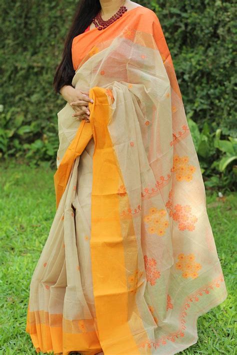 Handwoven Crisp Cotton Saree With Jamdani Work By Dvija Cotton Saree