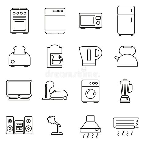 Household Appliances Or Electric Appliances Icons Thin Line Vector