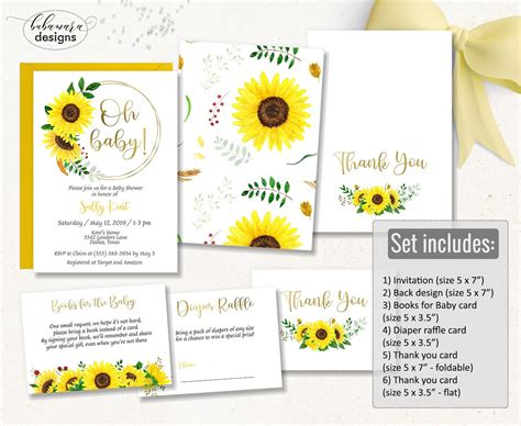 Editable Template Sunflower Baby Shower Invitation Bundle Oh | Etsy