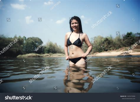 Sexy Woman Bikini River Waterfall Stock Photo 1325372090 Shutterstock