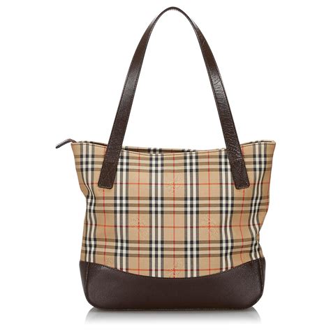 Burberry Sac Cabas En Toile Carreaux Haymarket Cuir Tissu Marron