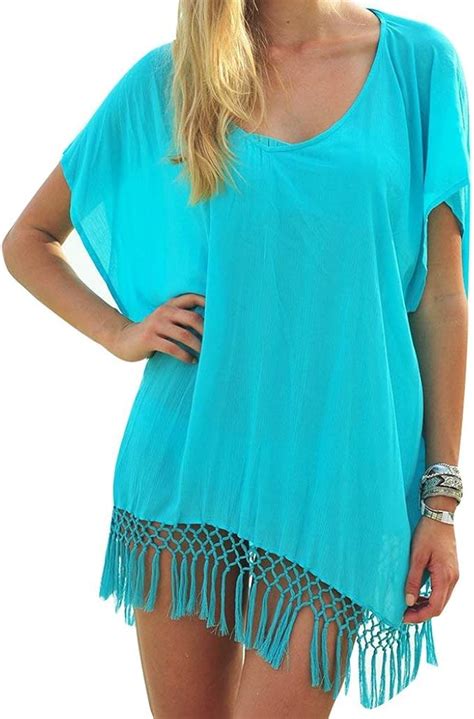 Damen Strandponcho Strandkleid Mit Quaste Sonnenschutz Bikini Cover Up