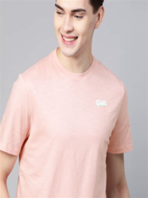 Buy Mast Harbour Men Peach Coloured Pure Cotton Handcrafted Pure Cotton T Shirt Tshirts For