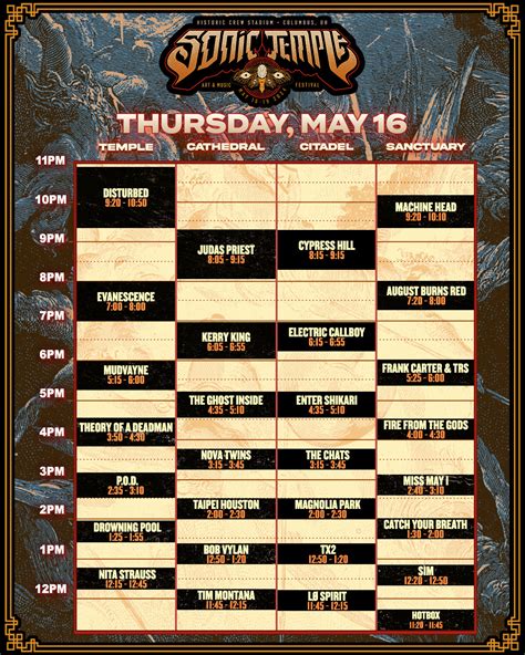 Set Times Released For Sonic Temples Thursday Lineupset Times Released