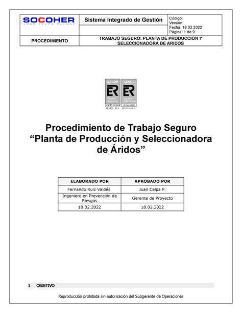 PTS Planta de produccion y seleccionadora de aridos Versión Fecha