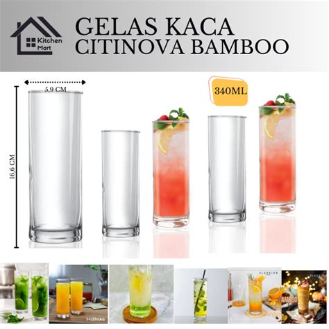 Gelas Kaca Cocktail 340 ML Bamboo Citinova Gelas Bening Juicer 6 Pcs