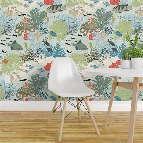 Peel Stick Wallpaper Ft Wide Coral Reef Sea Life Nautical Aqua Fish