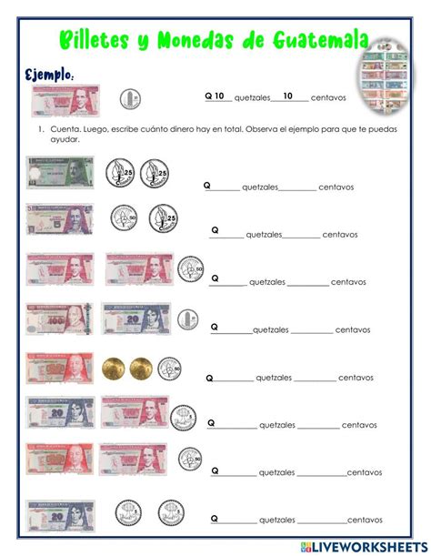 Billetes Y Monedas De Guatemala Worksheet Sistema Monetario Matem Tica