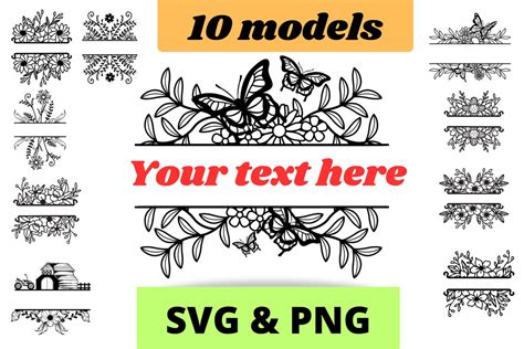 Split Floral Frame Svg Floral Border Svg Split Flower Monogram Svg