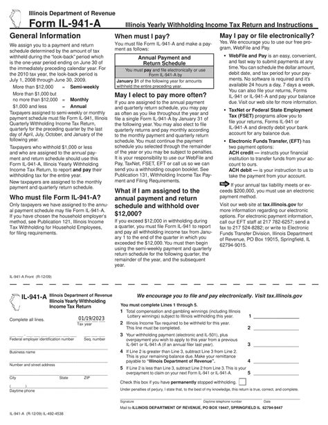 Form Il 941 A ≡ Fill Out Printable Pdf Forms Online