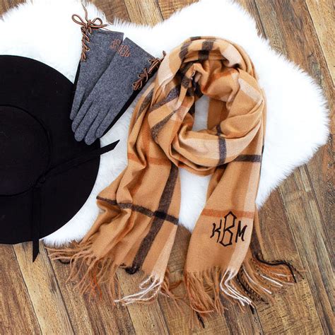 Personalized Tan Plaid Fringe Scarf