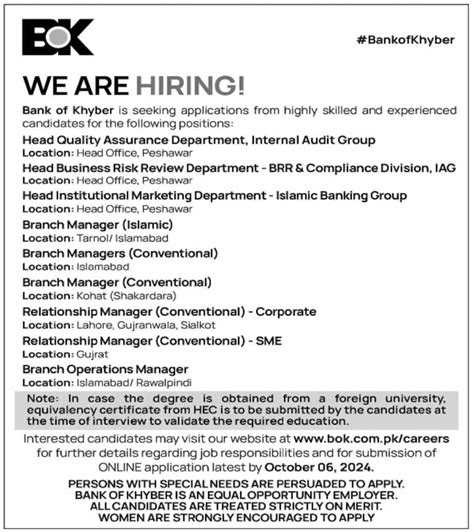 Bank Of Khyber BOK September Jobs 2024 Apply Online