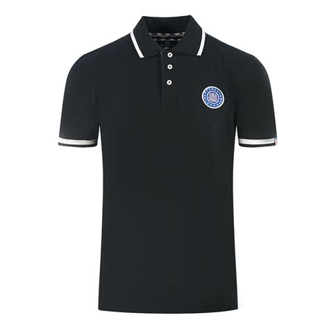 Aquascutum London Embroidered Badge Black Polo Shirt