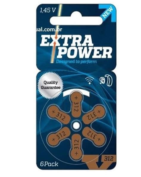 Bateria Para Aparelho Auditivo PR 312H 6 Unidade Extra Power Viamed