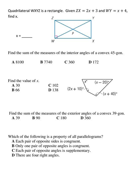 Lesson Practice B Geometry Answers Geometry Unit Lesso