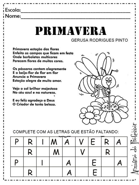 Atividades Sobre A Primavera Para Imprimir Educa O Infantil E B