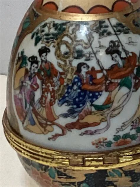 BOÎTE À BIJOUX Vintage Œuf en Porcelaine Japonaise De Type Satsuma