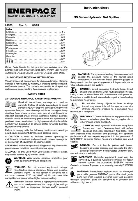 Enerpac Ns Series Instruction Sheet Pdf Download Manualslib