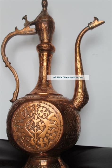 Antiquevintage Islamic Arabic Tinned Copper Tea Pot Pitcher Jug Hand Hammered