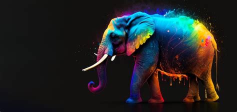 Un Elefante Pintado En Colores Brillantes Sobre Fondo Negro Ia