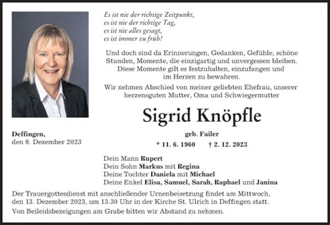 Traueranzeigen von Sigrid Knöpfle Augsburger Allgemeine Zeitung