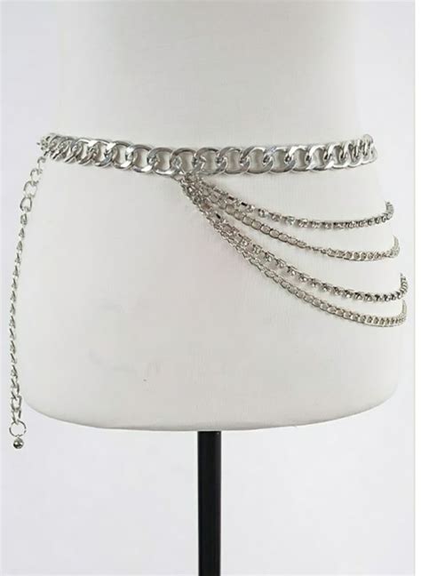 Layered Chain Belt - Silver / One Size | Chain belt, Layered chains ...