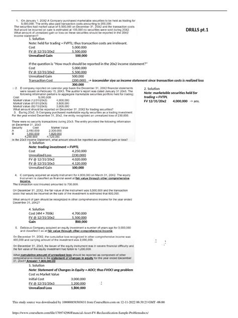 21 Financial Asset Fv Reclassification Sample Problems Pdf Investing Securities