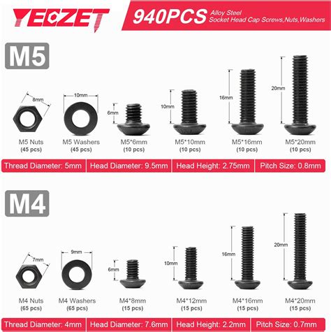 Viti A Brugola YEEZET 940 PZ M2 M3 M4 M5 Acciaio Legato Kit