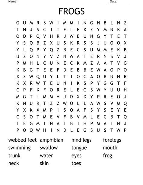 Frogs Word Search Wordmint