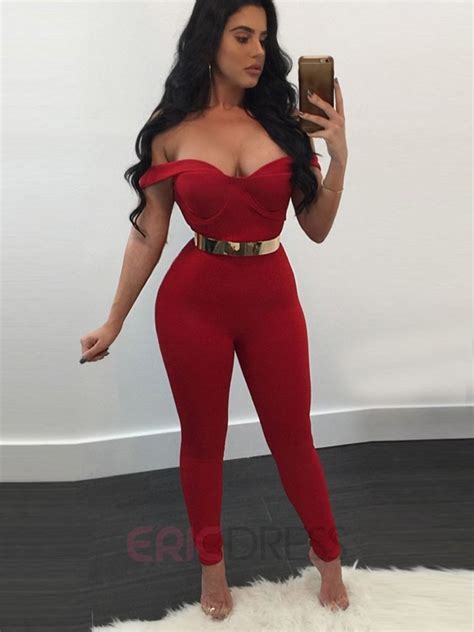 Ericdress Off Shoulder Pure Color Tight Jumpsuits Pants Sexy Outfits