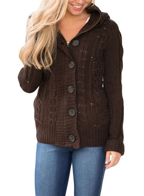 Eytino Hooded Cardigan Sweaters For Women Fleece Lined Sweater Button