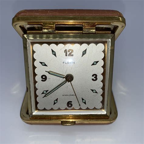 Vintage Florn Travel Alarm Clock In Case Seven Jewels Germany Us Zone