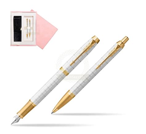 IM Premium Pearl GT Fountain Pen Ballpoint Pen SET In Suede Box Pink