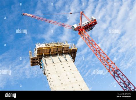 New Building Work Lift Shaft And Tower Crane On A Construction Site